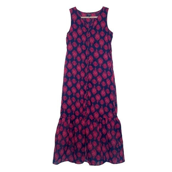 Lucky Brand Women's Blue & Pink Print Button-Down Sleeveless Maxi Dress sz Small - Picture 1 of 13